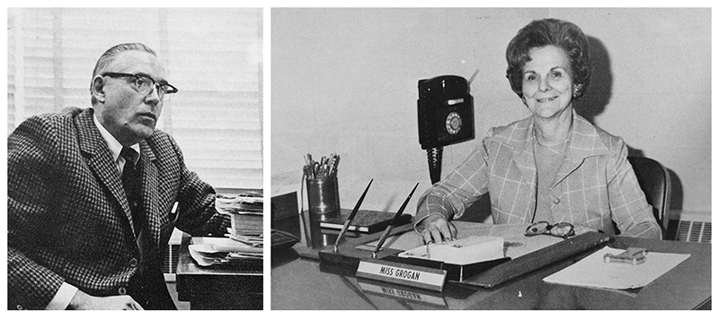 Black and white photographs of principals Paul C. Kelley and Thelma K. Grogan